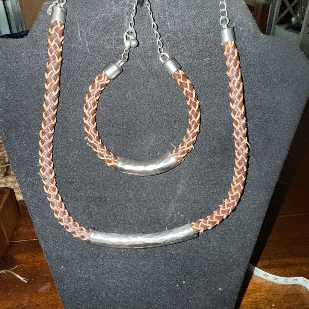 Silpada braided leather and silver choker and bracelet. Rare